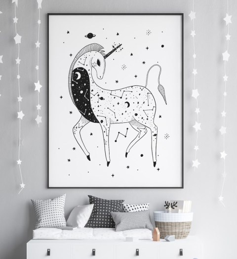Plakat KONSTELACJA JEDNOROŻCA JEDNOROŻEC czarno biały