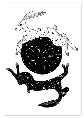 Plakat KOSMICZNE ZAJĄCE czarno białe