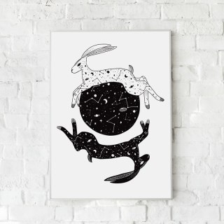 Plakat KOSMICZNE ZAJĄCE czarno białe