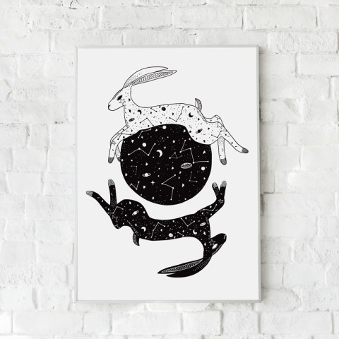 Plakat KOSMICZNE ZAJĄCE czarno białe