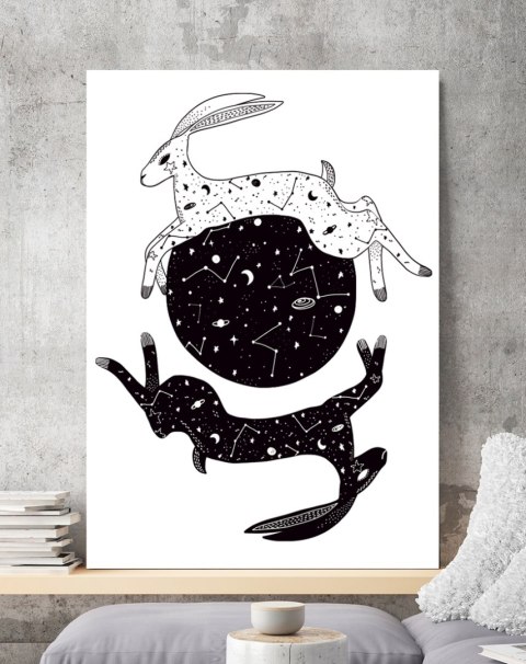 Plakat KOSMICZNE ZAJĄCE czarno białe