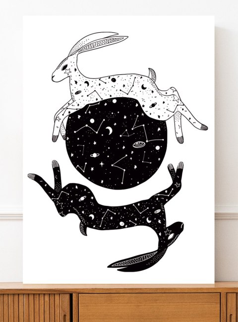 Plakat KOSMICZNE ZAJĄCE czarno białe
