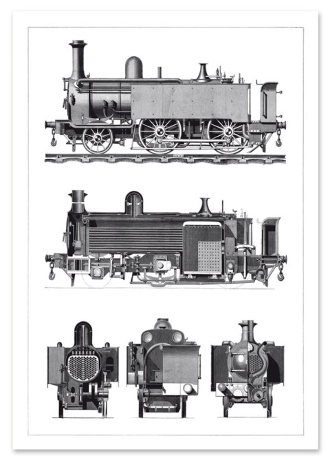 Plakat LOKOMOTYWA POCIĄG VINTAGE czarno białe