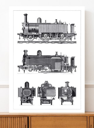 Plakat LOKOMOTYWA POCIĄG VINTAGE czarno białe