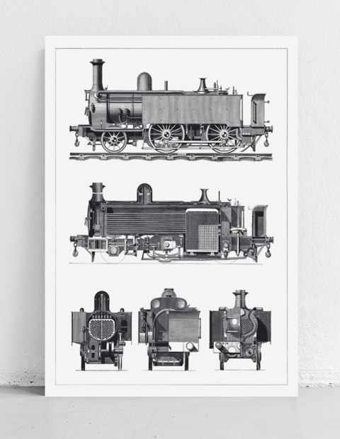 Plakat LOKOMOTYWA POCIĄG VINTAGE czarno białe