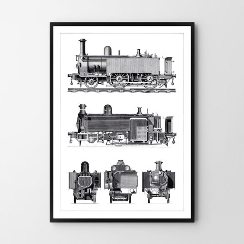 Plakat LOKOMOTYWA POCIĄG VINTAGE czarno białe