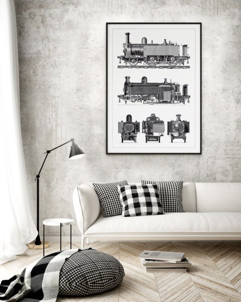 Plakat LOKOMOTYWA POCIĄG VINTAGE czarno białe