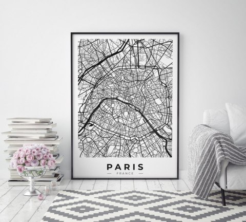 Plakat MAPA PARYŻ PLAN MIASTA czarno białe