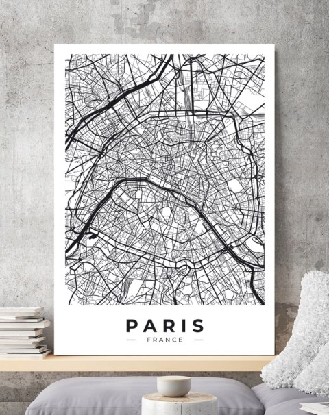 Plakat MAPA PARYŻ PLAN MIASTA czarno białe
