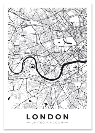 Plakat MAPA PLAN MIASTA LONDYN czarno biały