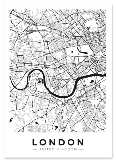 Plakat MAPA PLAN MIASTA LONDYN czarno biały