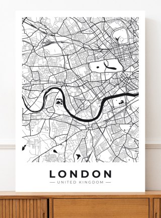 Plakat MAPA PLAN MIASTA LONDYN czarno biały