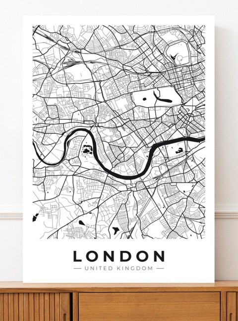 Plakat MAPA PLAN MIASTA LONDYN czarno biały