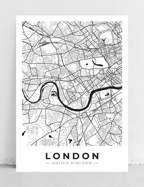 Plakat MAPA PLAN MIASTA LONDYN czarno biały