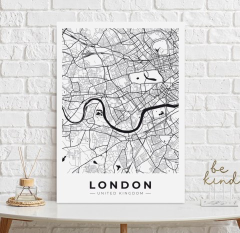 Plakat MAPA PLAN MIASTA LONDYN czarno biały