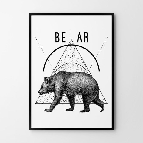 Plakat NIEDŹWIEDŹ GEOMETRIA dotwork czarno biały