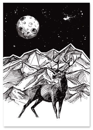 Plakat NOCNY JELEŃ GÓRY czarno biały