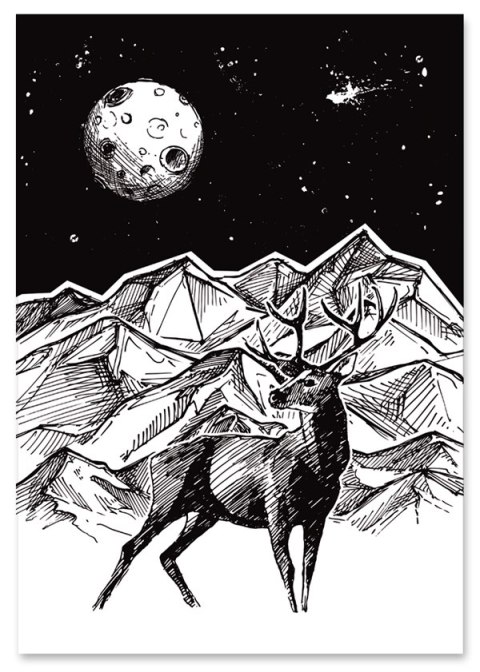 Plakat NOCNY JELEŃ GÓRY czarno biały