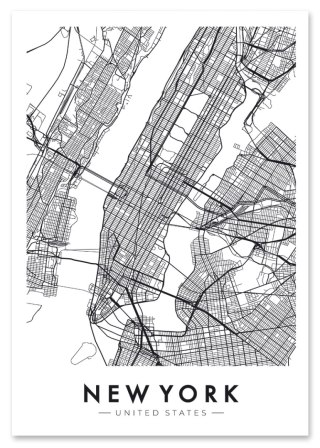 Plakat NOWY JORK plan miasta mapa czarno biały