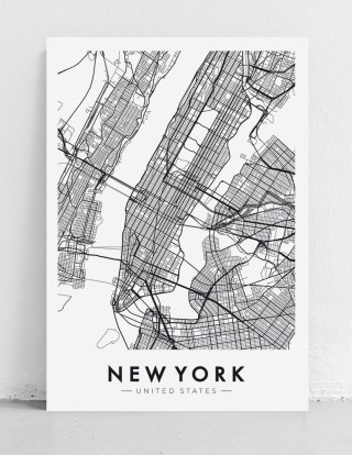Plakat NOWY JORK plan miasta mapa czarno biały