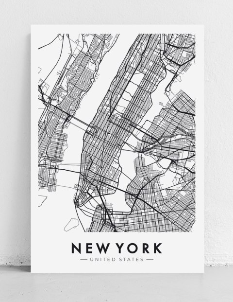 Plakat NOWY JORK plan miasta mapa czarno biały