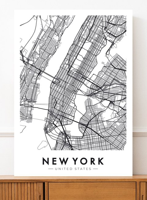 Plakat NOWY JORK plan miasta mapa czarno biały