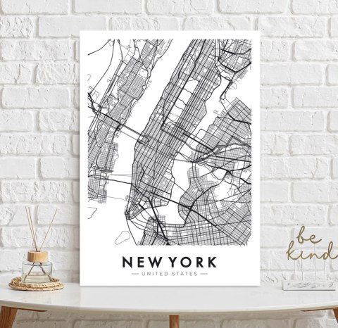 Plakat NOWY JORK plan miasta mapa czarno biały