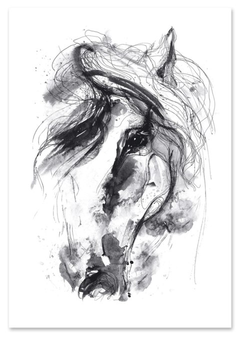 Plakat OBRAZ KOŃ szkic czarno biały