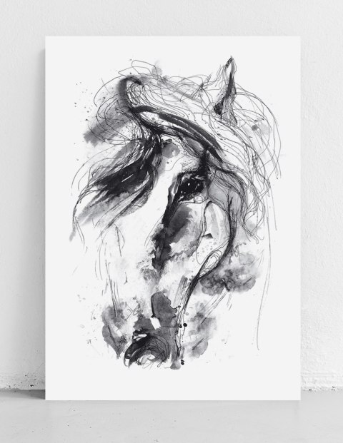 Plakat OBRAZ KOŃ szkic czarno biały