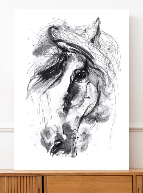 Plakat OBRAZ KOŃ szkic czarno biały