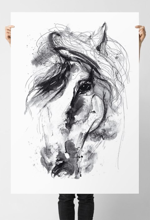 Plakat OBRAZ KOŃ szkic czarno biały