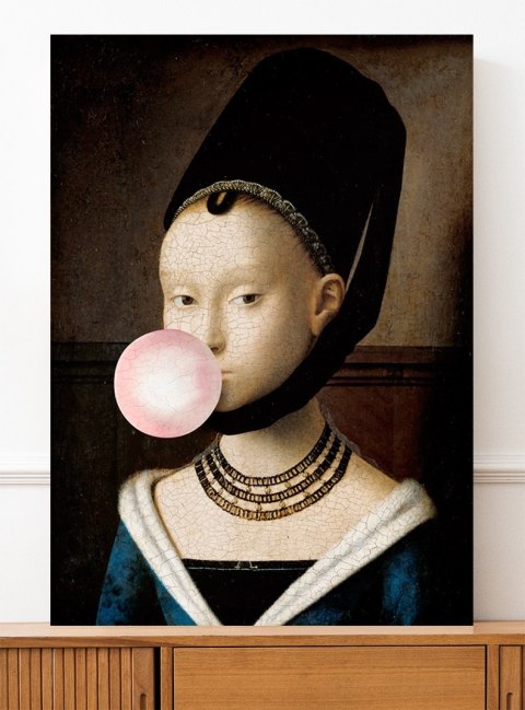 Plakat PORTRET Z BALONEM pop art w kolorze