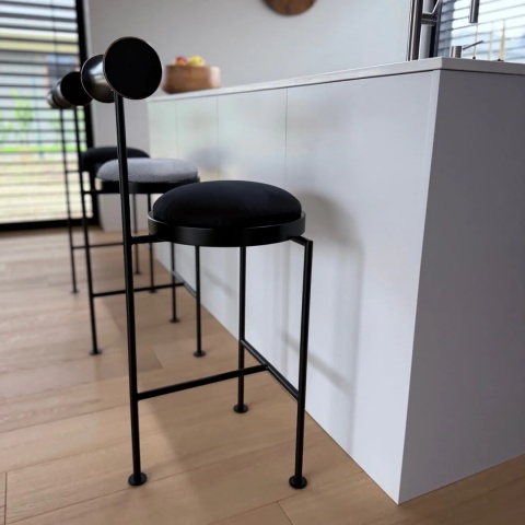 Hoker VELNO tapicerowany designerski metal i drewno czarny