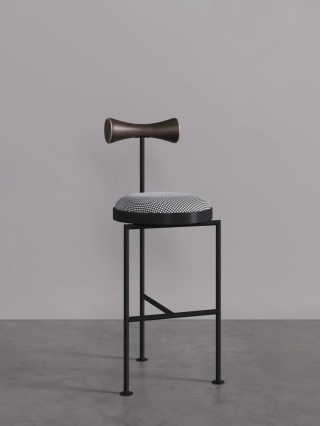 Hoker VELNO tapicerowany designerski metal i drewno kratka