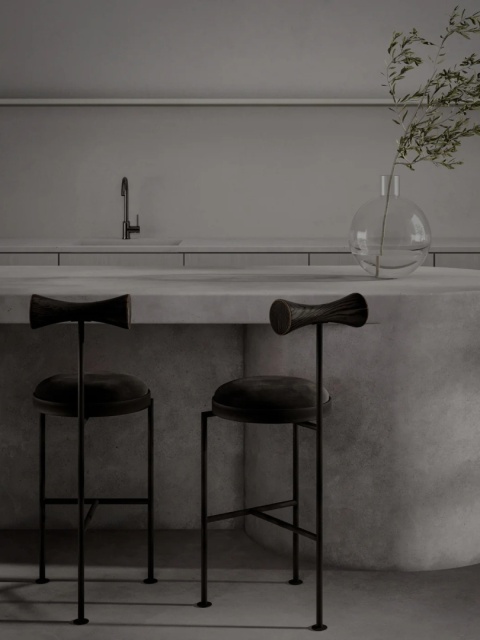 Hoker VELNO tapicerowany designerski metal i drewno kratka