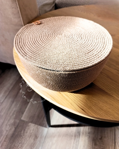 Kosz z klapą szyty ze sznurka bawełnianego beżowy