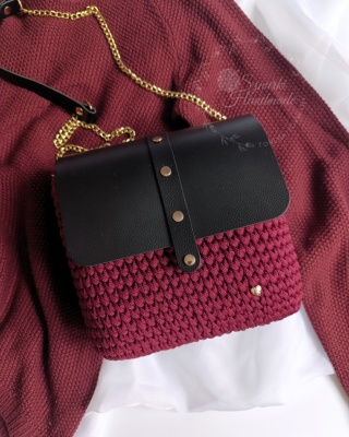 Listonoszka pleciona torebka skórzana czerń + bordo