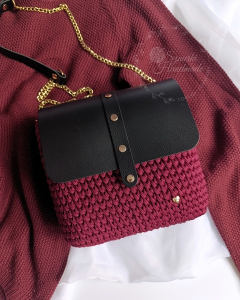 Listonoszka pleciona torebka skórzana czerń + bordo