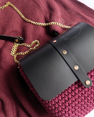 Listonoszka pleciona torebka skórzana czerń + bordo