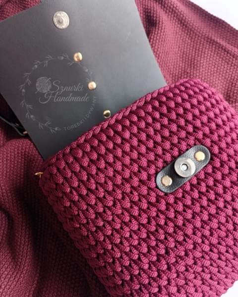 Listonoszka pleciona torebka skórzana czerń + bordo