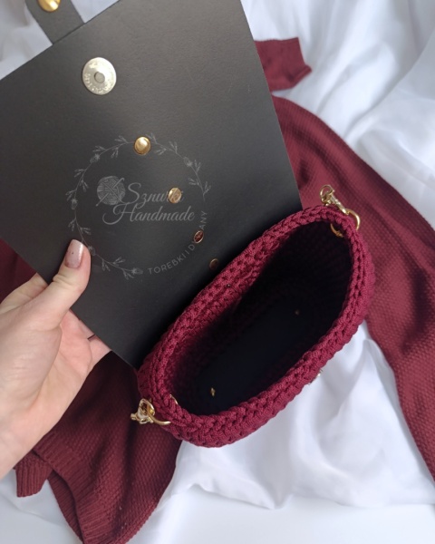 Listonoszka pleciona torebka skórzana czerń + bordo