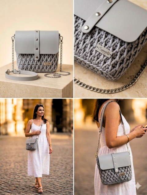 Listonoszka pleciona PLASTER MIODU torebka szara