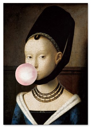 Plakat PORTRET Z BALONEM pop art w kolorze