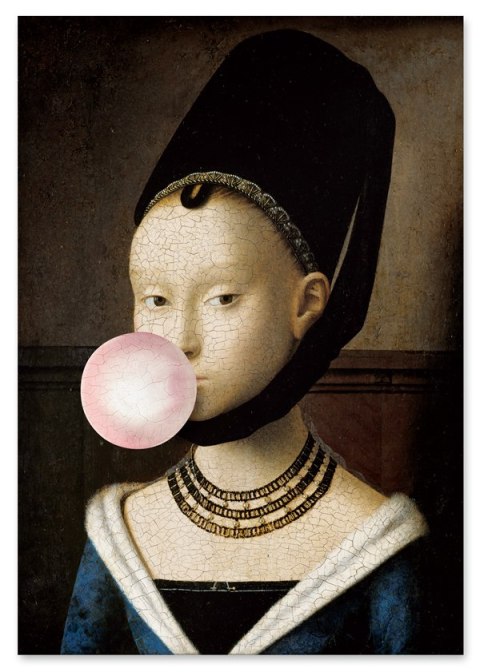 Plakat PORTRET Z BALONEM pop art w kolorze