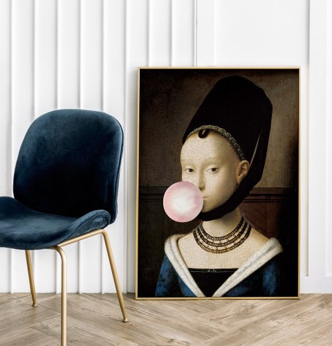 Plakat PORTRET Z BALONEM pop art w kolorze