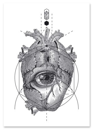 Plakat SERCA OKO GEOMETRIA czarno biały