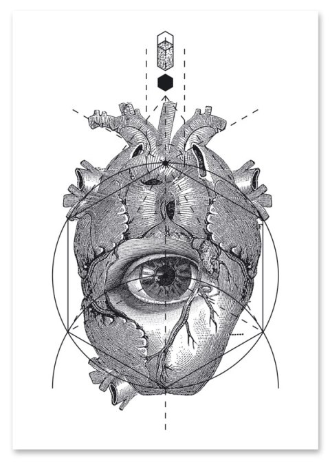 Plakat SERCA OKO GEOMETRIA czarno biały