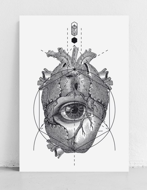 Plakat SERCA OKO GEOMETRIA czarno biały