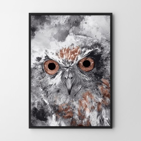 Plakat SOWA ABSTRAKCJA brązowo czarny