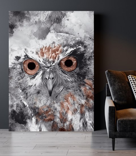 Plakat SOWA ABSTRAKCJA brązowo czarny